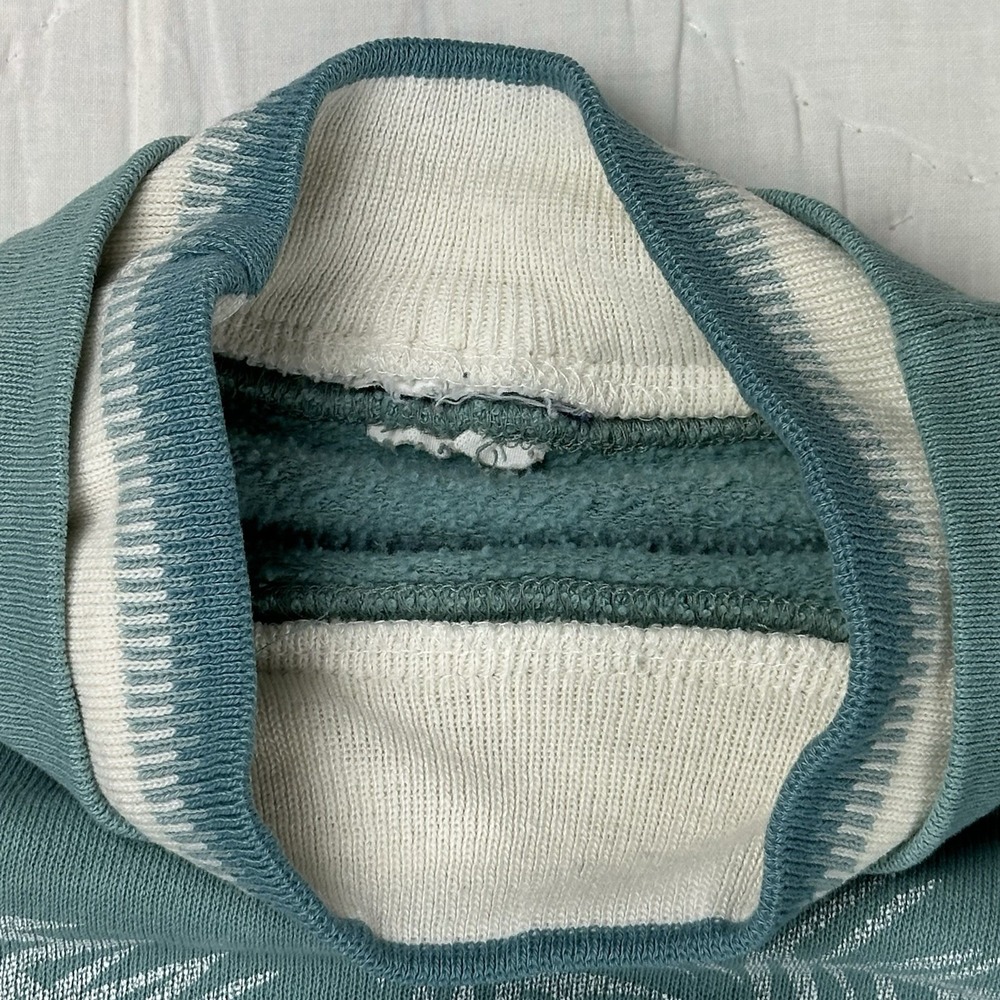 90's VTG Morning Sun M Blue Sweatshirt Chickadee Christmas Collar Pullover‎ - Picture 5 of 11